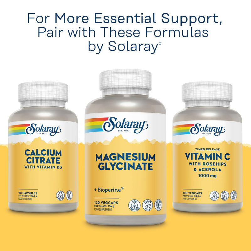 Solaray Magnesium Glycinate Chelated - 120 Vegan Capsules - 350mg Elemental Magnesium - Gentle on Stomach - Supports Energy, Muscle Function, Relaxation & Reduces Fatigue - Lab Verified