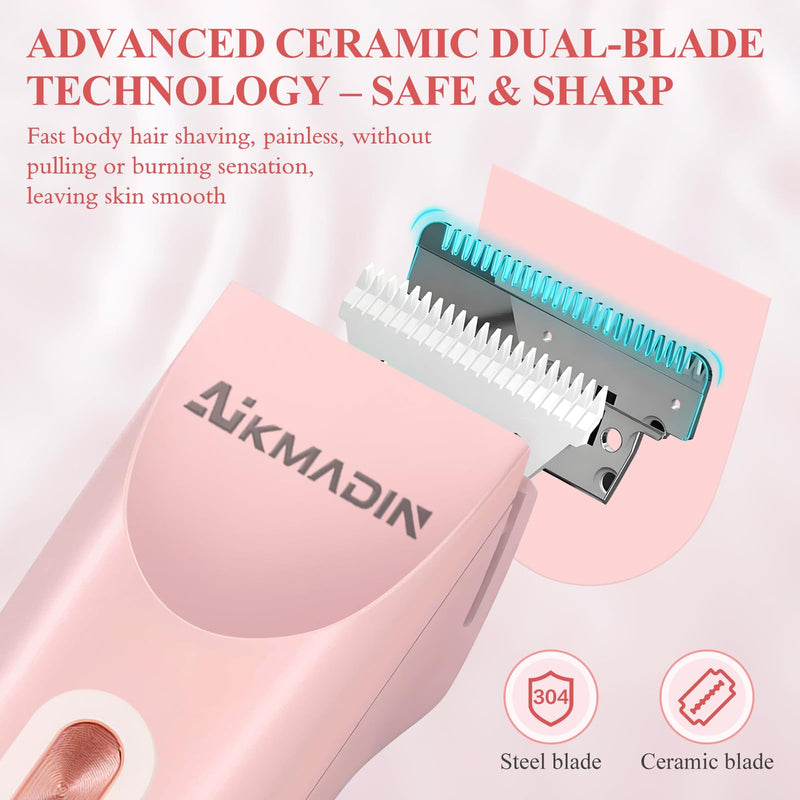 [Australia] - Bikini Trimmer for Women, 2 in 1 Electric Razors for Women, Bikini Shaver, IPX7 Waterproof & Easy Cleaning, Ceramic Blade, 120 Min Cordless Runtime, Ultra Low Silent (Pink) Standard version 