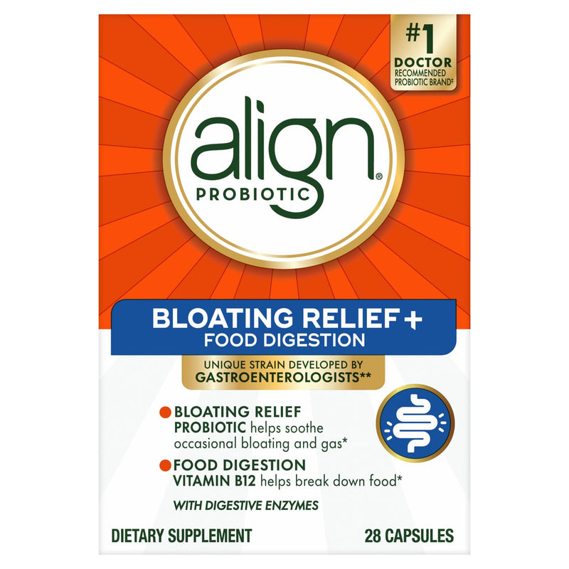 Align Probiotic Bloating Relief + Food Digestion, Probiotics for Women and Men, #1 Doctor Recommended Brand‡, Promotes Digestive Health and Helps Support the Metabolism of Food*, 28 Capsules 28 Count (Pack of 1)