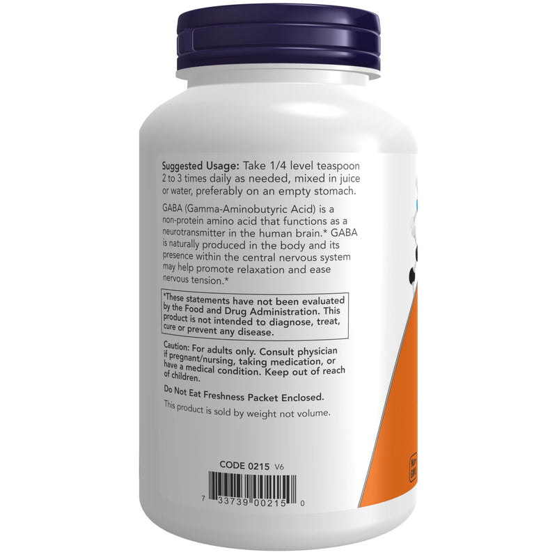 NOW Foods Supplements, GABA (Gamma-Aminobutyric Acid) Powder, Neurotransmitter Support*, 6-Ounce Unflavored 6 Ounce (Pack of 1)