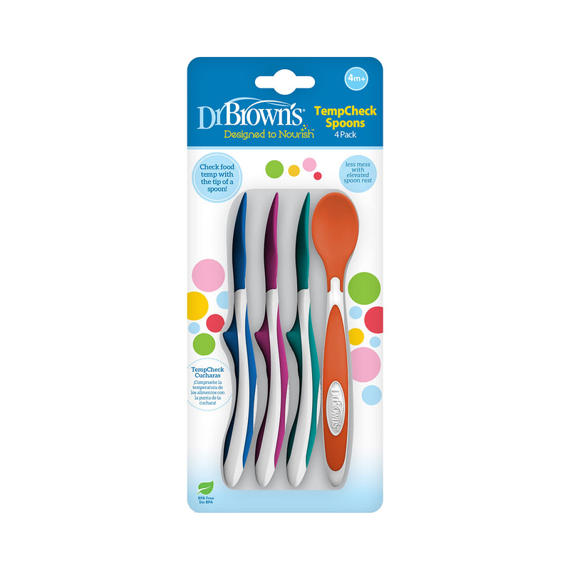 [Australia] - Dr. Brown's TempCheck Temperature Color-Changing Spoons for Babies and Toddlers, BPA Free, 4 Count (Pack of 1) TempCheck, Color-Change Spoons 
