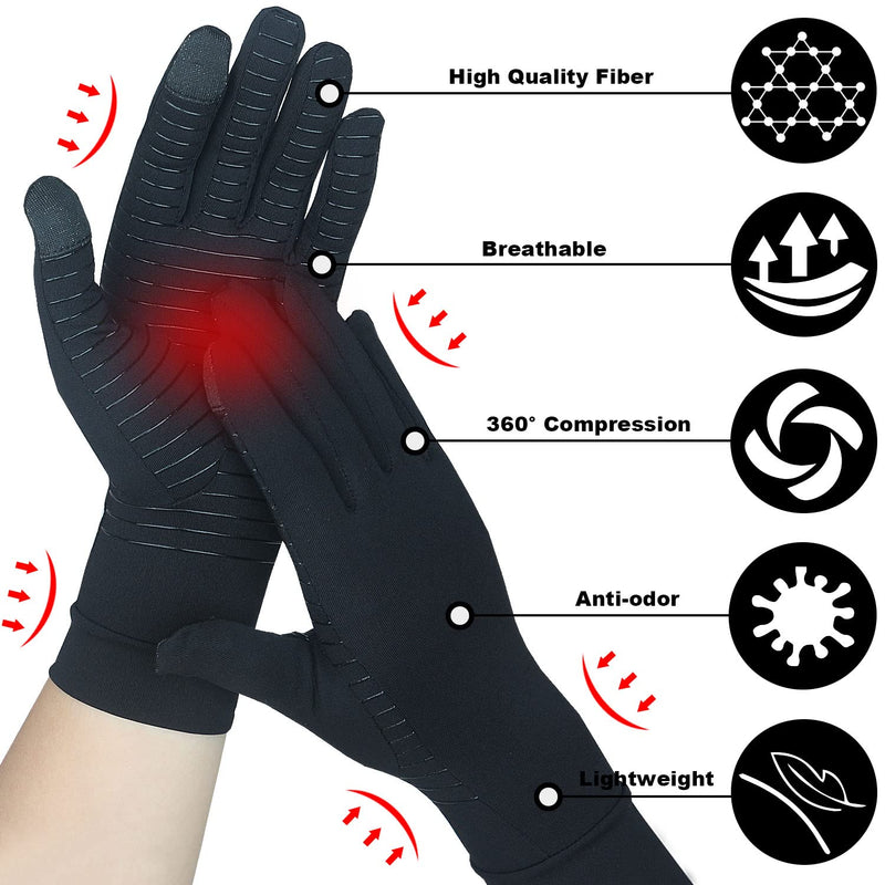 [Australia] - 2 Pairs Full Finger Copper Arthritis Gloves with Touchscreen Tip, Compression Gloves for Women Men, Relief for Rheumatoid, Osteoarthritis, Carpal Tunnel, Hand Pain, Tendonitis, Computer Typing (M) M(2 pairs) 