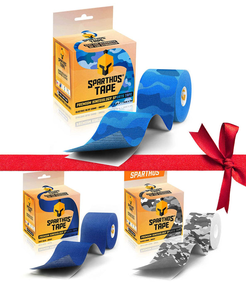 Sparthos Tape Color Bundle: Electric Blue Camo + Navy Blue + Black Camo [16.4 ft Uncut Rolls]