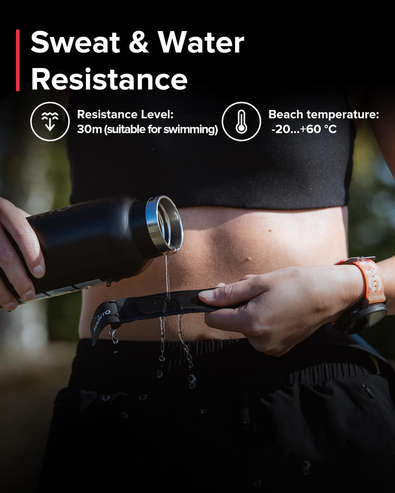 [Australia] - SUUNTO Smart Heart Rate Belt, Accurate Bluetooth Heart Rate Measurement Sensor, Multiple sports Comfortable fit for Running & Swimming, 500H Long Battery Life with Internal Memory, Waterproof, Black 