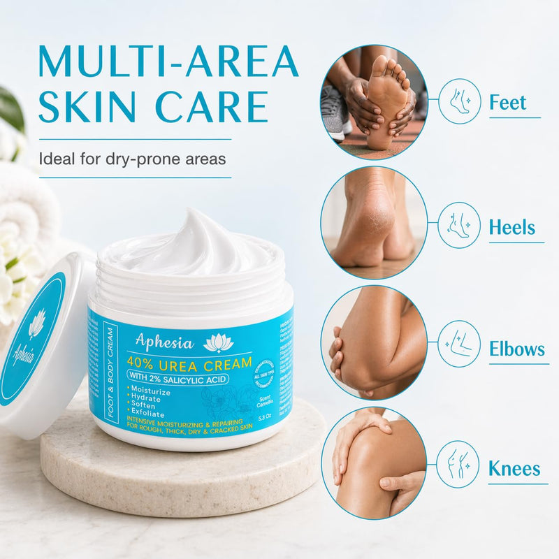 Urea Cream 40 Percent for Feet Maximum Strength w/ Vitamin E & 2% Salicylic Acid, Non-Greasy Formula Foot Cream for Summer Dry Cracked Heels - Intense Moisturizer Callus Remover for Hands, Foot, Body Camellia-Mild 5.3 Ounce (Pack of 1)