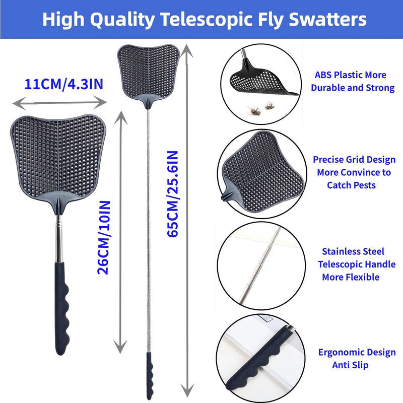 [Australia] - Telescopic Fly Swatter, Jakeloo 3 Pack Fly Swatter for Indoors Plastic Flyswatter Heavy Duty with Stainless Steel Telescopic Handle Ideal for Summer Home/Indoor/Outdoor/Classroom/Office (Blue) Blue 