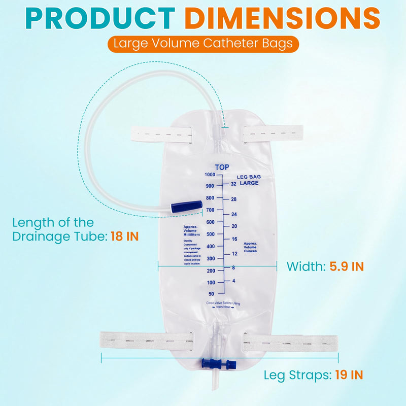 [Australia] - 4 Pack 1000ml Catheter Bags with 18‚Äù Drainage Tube,Anti Reflux Valve,Large Capacity Urine Leg Catheter with Two Latex-Free Straps, Easy Flip Drain, Urinary Catheter for Men, Women 4 PACK 