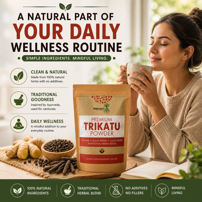Nature’s Root Organic Trikatu Powder 500g – Traditional Ayurvedic Herbal Blend – Ginger, Black Pepper & Long Pepper – Fine Powder for Daily Wellness Routines