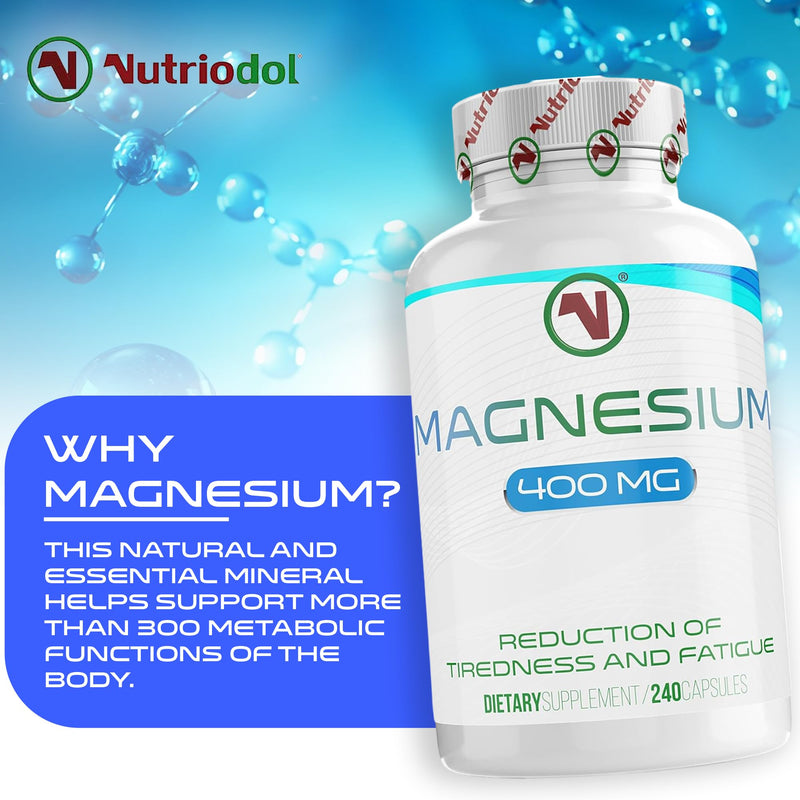 Mega Strong Magnesium Capsules 400mg | 240 Easy to Swallow Supplements | 8 Months Supply | Reduce Tiredness and Fatigue 240 count (Pack of 1)