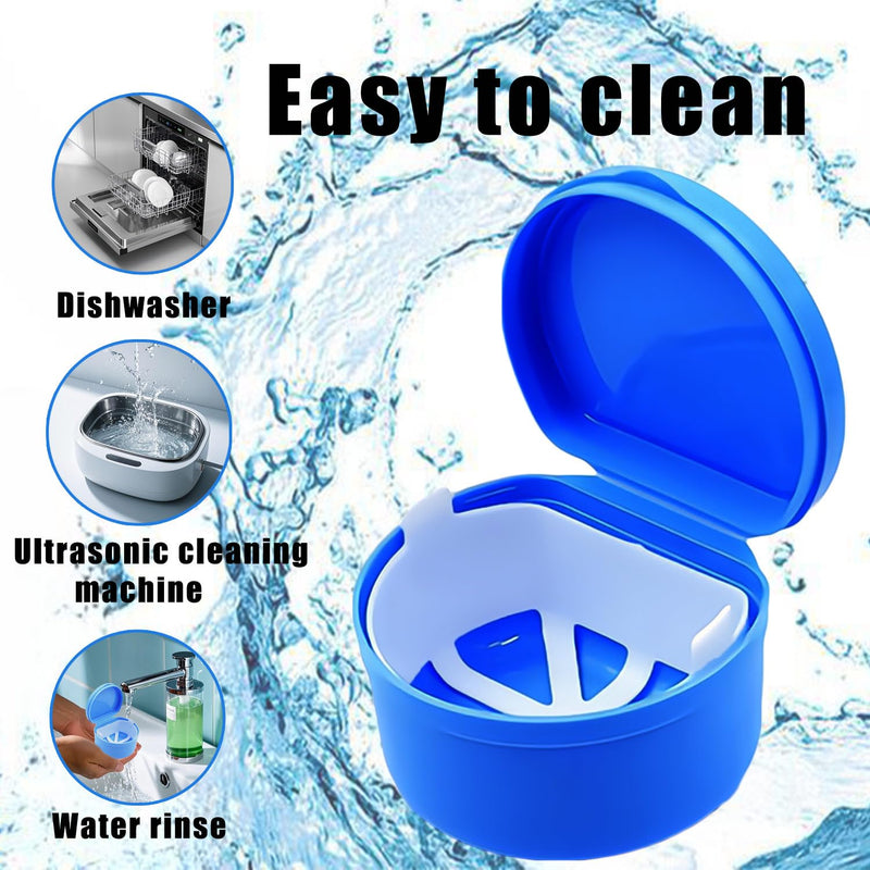 [Australia] - [2025 Upgrade] Dark Blue Denture Bath Box with Brush, Denture Cup, Soaking Holder, Denture Container, Mouth Guard, Storage case with Lid, Waterproof Cleaning 
