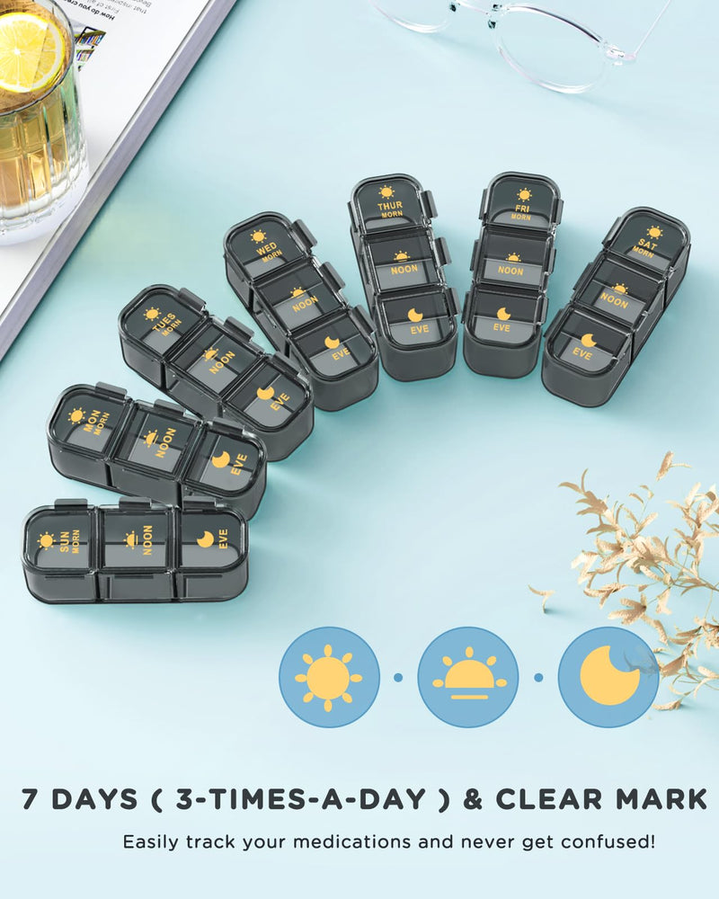 Acedada Pill Organizer 3 Times A Day - Weekly Pill Box 3X A Day, Black Grey | Large Pill Box 7 Day Medicine Organizer Pill Case, Pill Container Holder, Daily Pill Box 3 Times A Day, for Vitamin