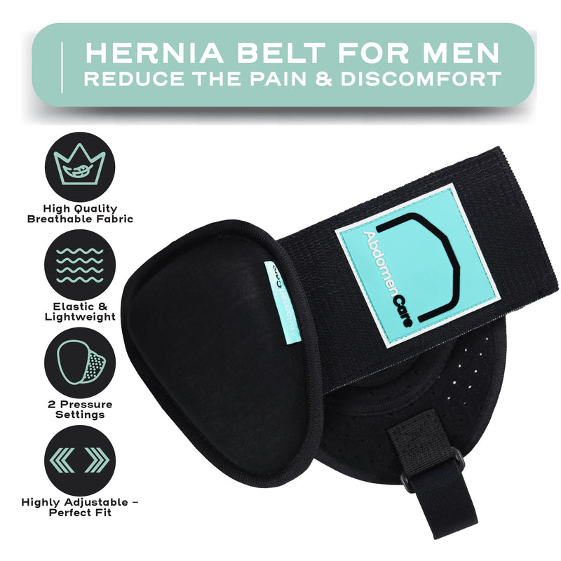 Abdomencare Inguinal Hernia Support Belt for Men & Women with 2 Compression Pads - Hernia Belt for Men Inguinal - for Left or Right Side Inguinal Hernias - Hernia Belts for Men Truss Support - S/M