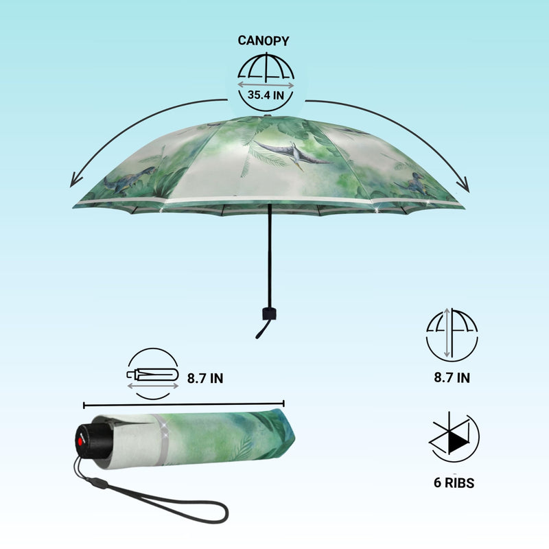 Knirps Rookie Kids Umbrella w/Reflective Safety Tape for Boys Girls, Dino | 35.4in Canopy, Manual Open Close, Reflective Safety Stripe, Wind-Tunnel Tested to 50mph, Ultra Light 7.2oz