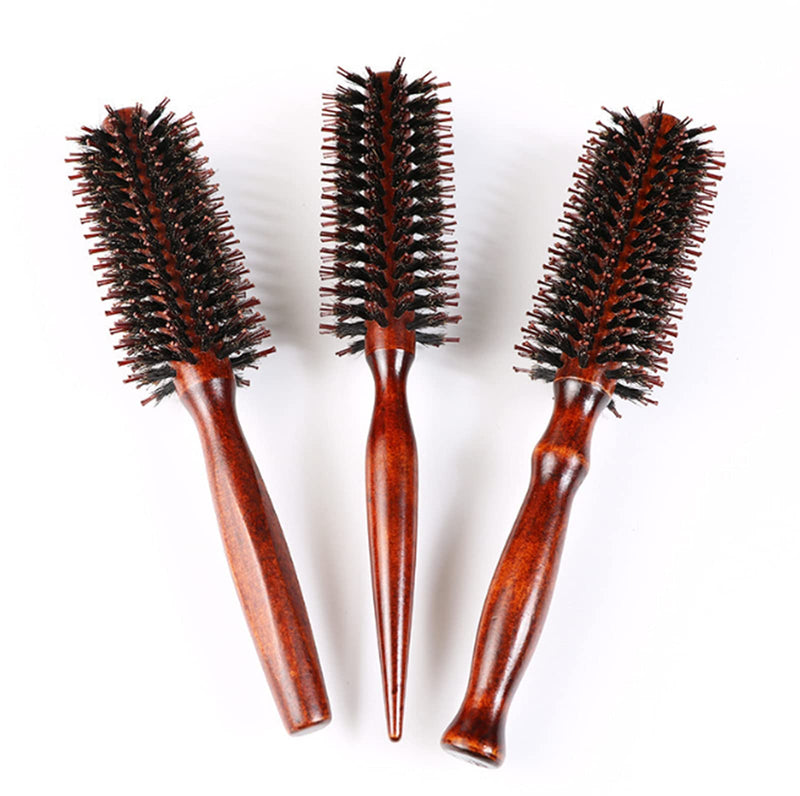 3-in-1 Premium Brush Set for Women & Men: Natural Boar Bristle Round Hair Brush, Nylon Pin Styling Brush, Wooden Comb for Drying, Curling, and Styling Hair