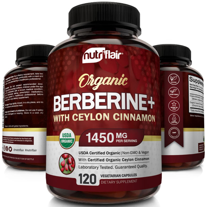 [Australia] - NutriFlair Organic Berberine with Ceylon Cinnamon 1450mg, 120 Capsules 