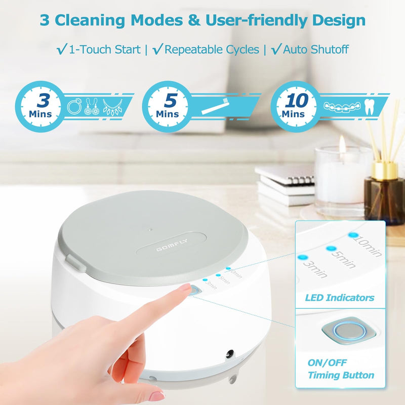[Australia] - Ultrasonic Jewelry Cleaner, 49kHz Mini Ultrasonic Retainer Cleaner Machine for Earrings, Jewelry, Dentures, Aligner, Night Guards, Mouth Guard- 304 Stainless Steel, 3 Cleaning Modes Elegant Gray 