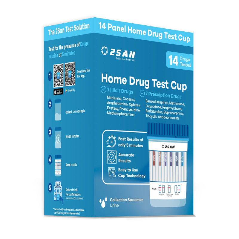 [Australia] - 2San 14-Panel Drug Test Cup – Fast 5-Min Results – Screens for THC Cocaine Meth Opiates PCP MDMA Oxy & More – Accurate at-Home Urine Test Kit 