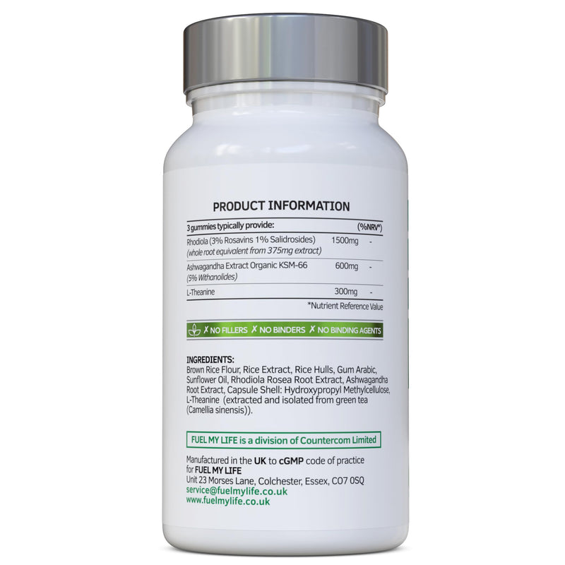 FlowState - Rhodiola & Ashwagandha with L-Theanine - Award Winning Ashwagandha KSM-66 600mg & 1500mg Rhodiola - Whole Root Equivalent- adaptogen Combo- No Artificial fillers- UK Made