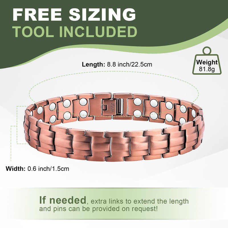 [Australia] - MagEnergy Mens Copper Magnetic Bracelets, 99.9% Pure Copper Bracelet with Double-Row Strength Magnets, Adjustable Jewelry with Sizing Tool Copper-1 