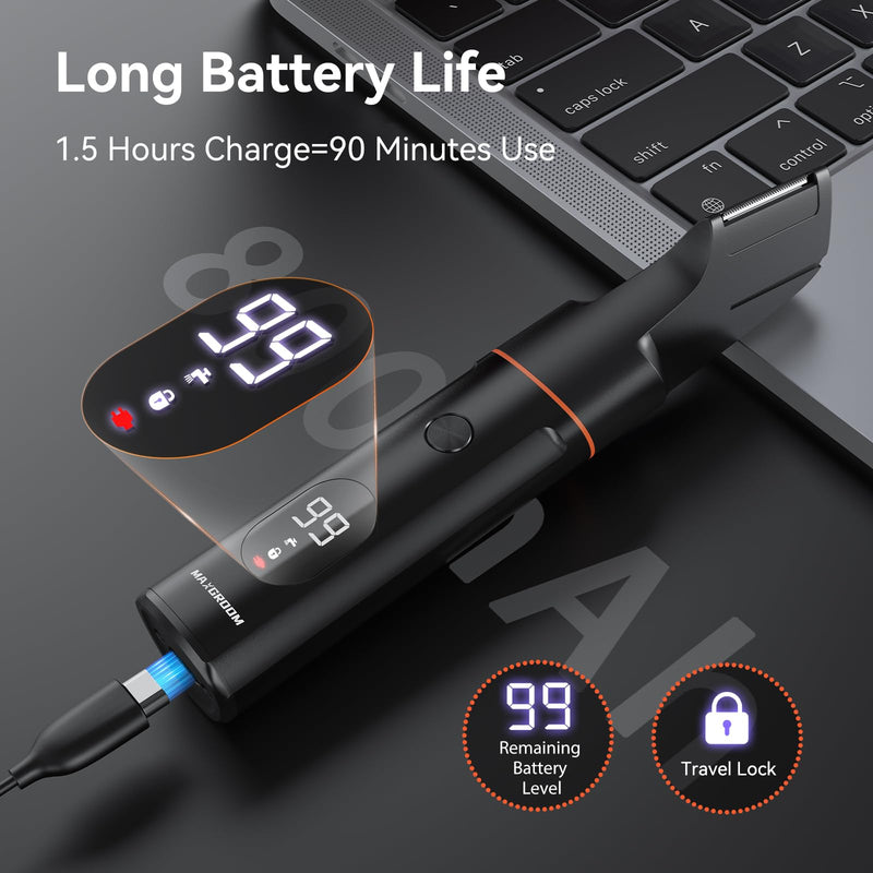 [Australia] - Intimate razor for men, body razor for men, 4 in 1 beard trimmer for men with nose hair trimmer, rechargeable electric razor for body, intimate area, beard, back, testicles and pubic area (black). 
