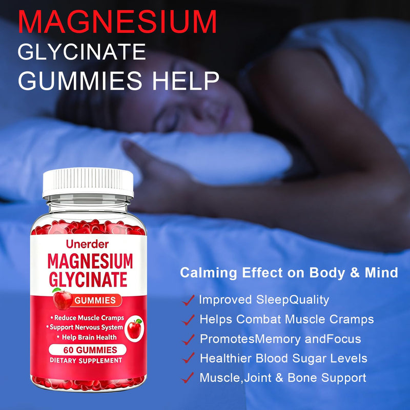Magnesium Glycinate Gummies - 400mg High Absorption Formula for Sleep, Stress Relief & Muscle Health - Apple Flavor, 30 Days Supply for Adults,Non-GMO
