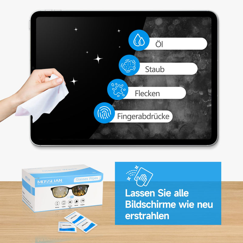 [Australia] - MOSSLIAN glasses cleaning cloths, moist screen cleaning cloths for glasses, cell phones, laptops, keyboards, glasses, hearing aids, iPads, iWatch and computers, 120 pieces + 1 piece microfiber cloths 121-piece set 