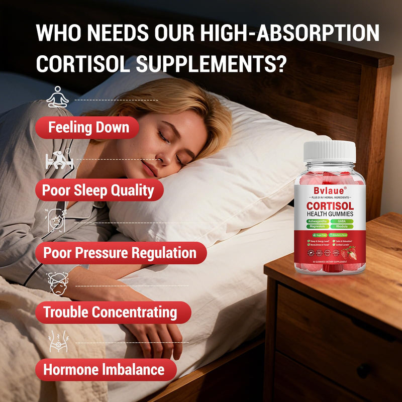 Cortisol Supplements for Women & Men - Cortisol Reducer Detox Manager with Ashwagandha/Magnesium/L-theanine/GABA/Vitamin B6 for Mood/Sleep/Stress Relief 90 CT Strawberry Flavor Gummies