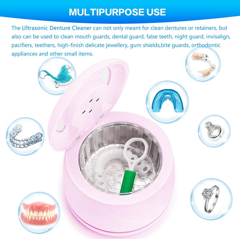 [Australia] - Ultrasonic denture cleaner for dentures, mouth guards, toothbrush heads, jewelry - 45 kHz Ultrasonic Retainer Cleaner (Pink) Pink 