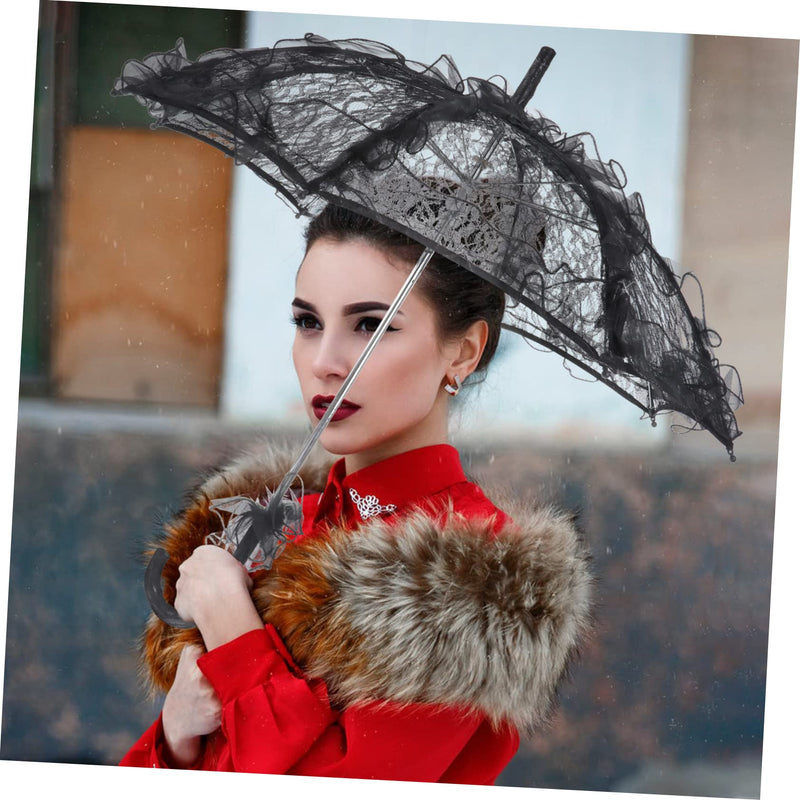 Wedding Lace Parasol Umbrella Wedding Bride Umbrella Black Photo Prop for Bridal Decoration - Size Small
