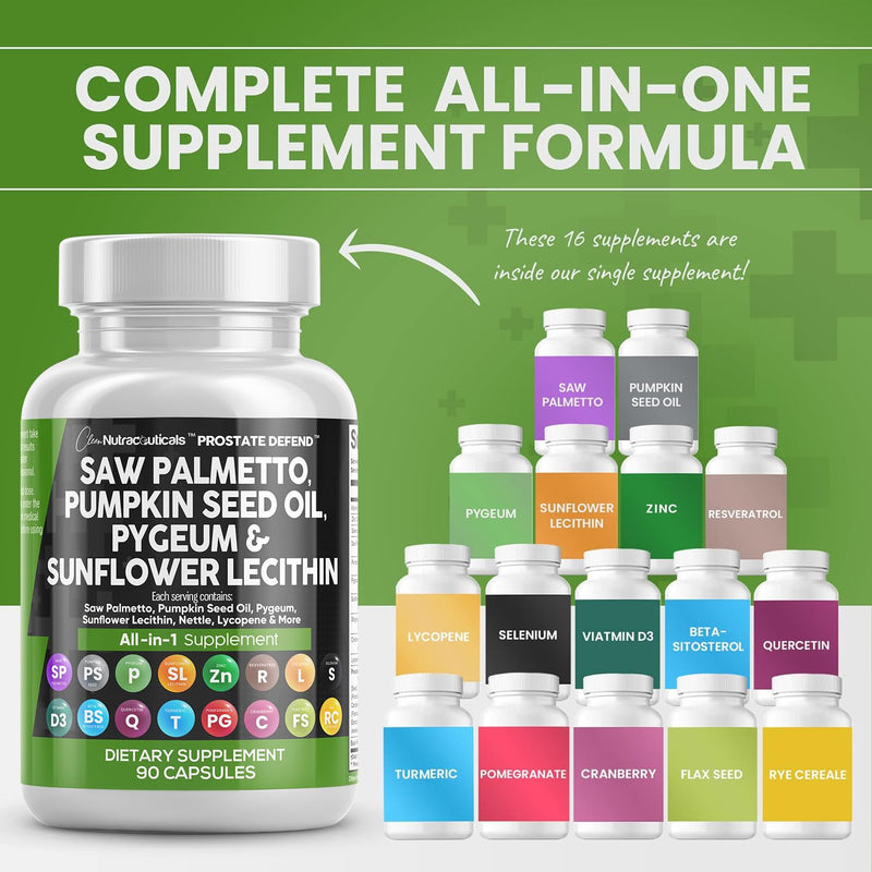[Australia] - Clean Nutraceuticals Saw Palmetto Pumpkin Seed Oil Pygeum Sunflower Lecithin Stinging Nettle Cranberry - Prostate Supplements for Men with Lycopene - 90 Caps 