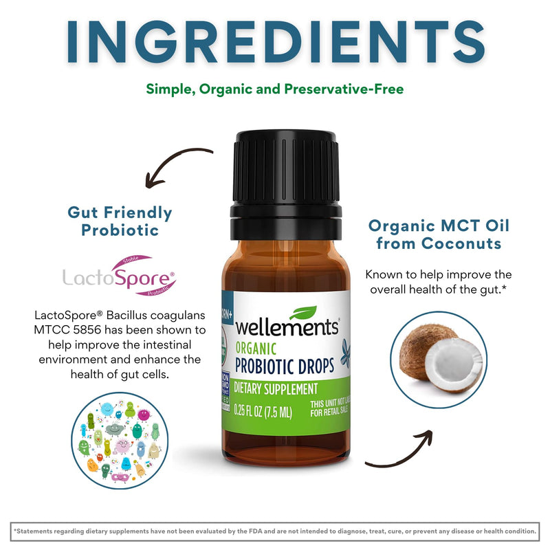 [Australia] - Wellements Organic Baby Probiotic Drops | Digestive and Immune Support for Infants and Toddlers | Essential Support for Baby Gut Health | USDA Organic | Preservative Free | 0.25 Fl Oz | Newborn+ 