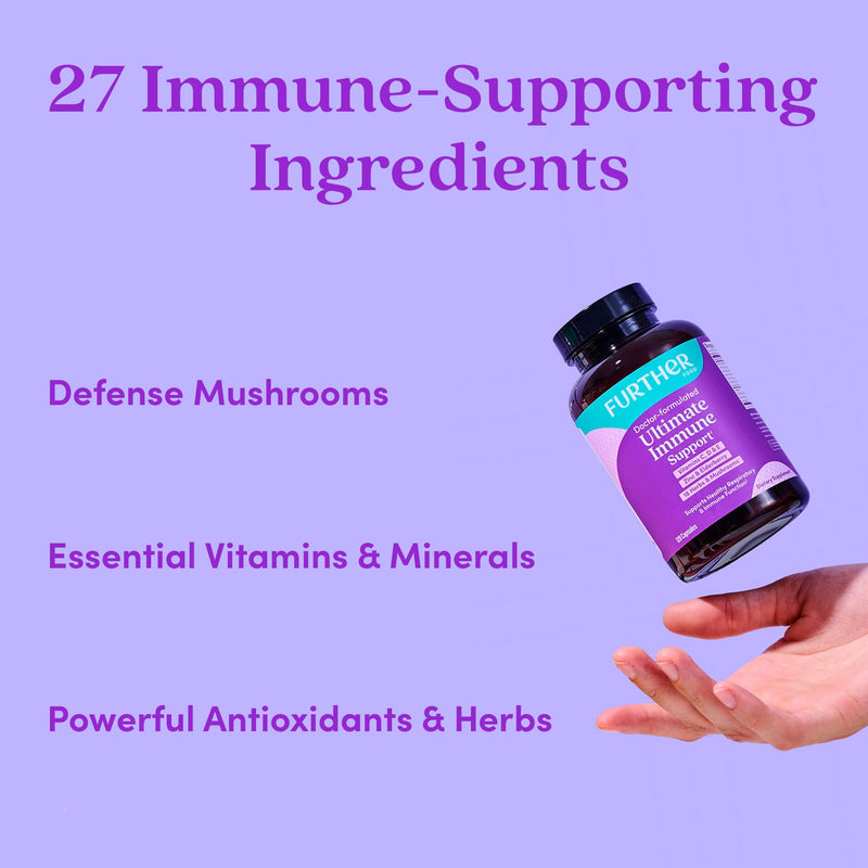 Further Food Ultimate Immune Support Capsules, 120 Vegan Capsules | With Vitamins C, D, E & Zinc, Antioxidants, Herbal Supplement for Immune & Respiratory Support 120 Count (Pack of 1)