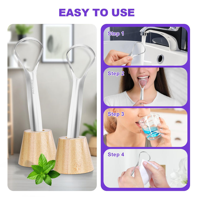 [Australia] - Tongue Scraper for Adults with 2 Holder and 2 Travel Case, Metal Tongue Scraper for Tongue Cleaning and Reducing Bad Breath,100% Stainless Steel Tongue Scraper, Tongue Cleaner for Adults 