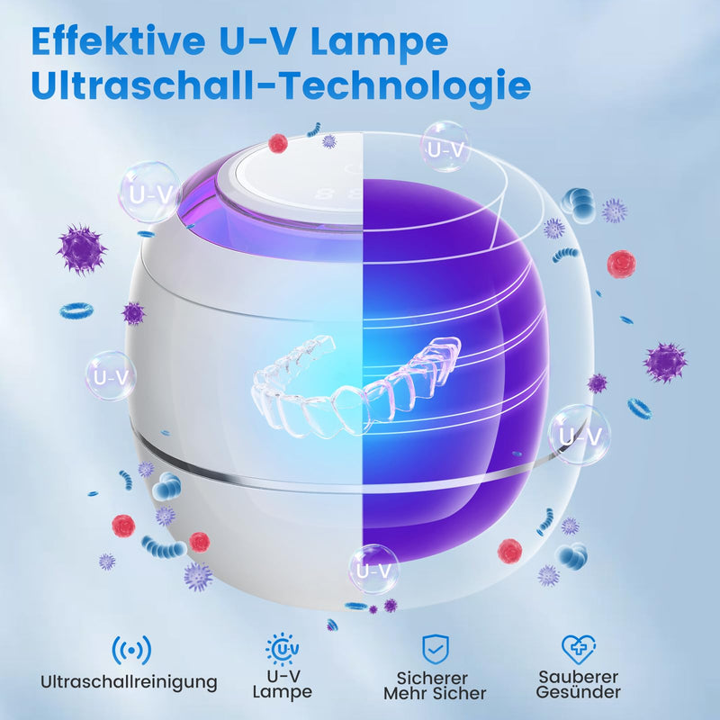 [Australia] - Ultrasonic Cleaning Device 48000Hz Ultrasonic Cleaner | 24W | 180ML | Ultrasonic Cleaner with UV Lamp Ultrasonic Bath for | Dentures | Retainers | Aligners | Prostheses | Dental splint | Jewelry | (White) Arctic White 