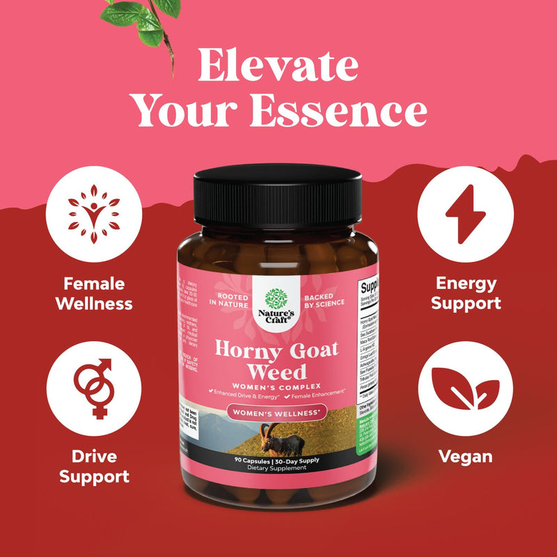 [Australia] - Horny Goat Weed for Women Complex - Invigorating Female Support Blend with Ashwagandha Panax Ginseng and Maca Root Capsules for Women for Helps Increase Drive Energy and Mood and Curb Dryness 