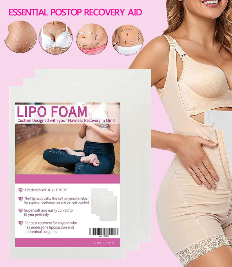 [Australia] - Lipo Foam Pads for Post Surgery, 3 Pack BBL Abdominal Foam Pads Boards Help Out When Using Ab Board Compression Garments Tummy Tuck,Liposuction Surgery Foam Sheet for Recovery 8" x 11" 