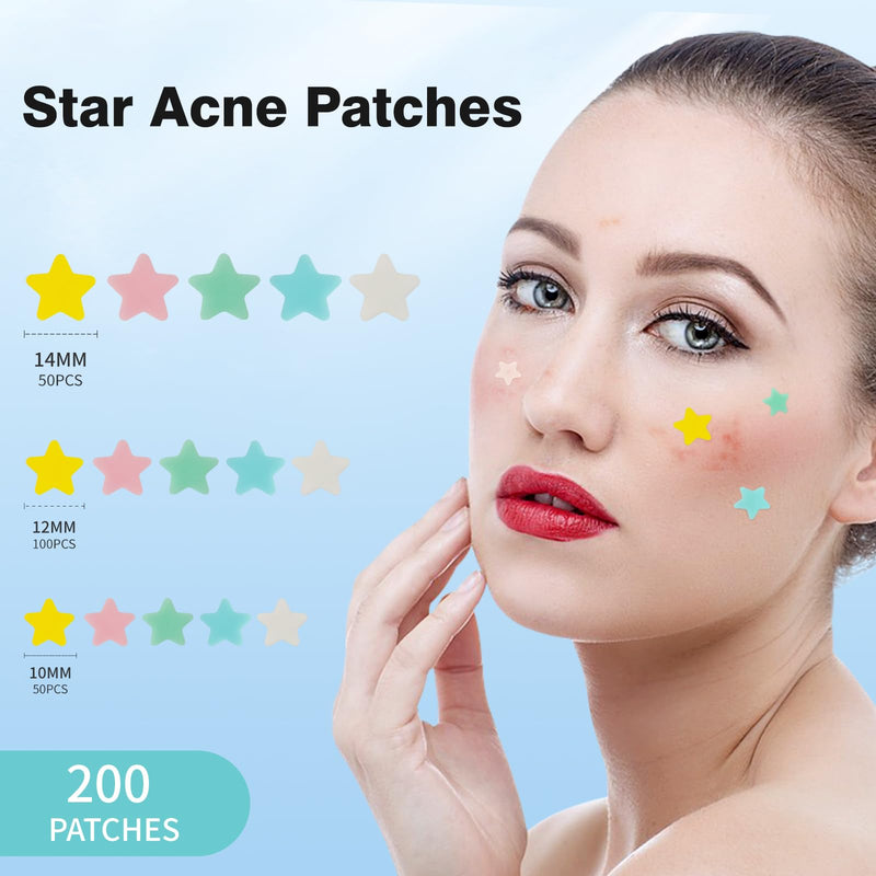 [Australia] - Pimple Patches for Face, Hydrocolloid Acne Patches, Cute Star Zit Covers, Colorful Spot Stickers with Tea Tree, Salicylic Acid & Cica Oil| 3 Sizes (10mm, 12mm & 14mm) |200 Count 50 Count (Pack of 4) 