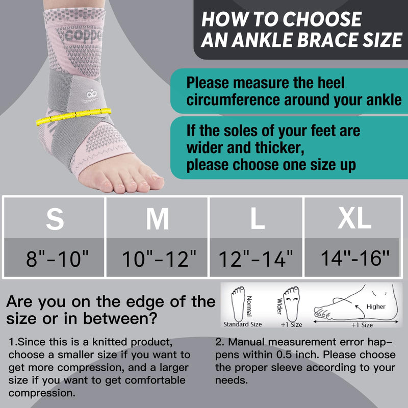 INDEEMAX Ankle Brace for Women & Men, Ankle Compression Sleeve Support Copper Infused Ankle Brace for Sprained Ankle, Plantar Fasciitis Sports, Achilles Tendonitis Pain Relief, Pink Silver, S Copper Pink Silver Small