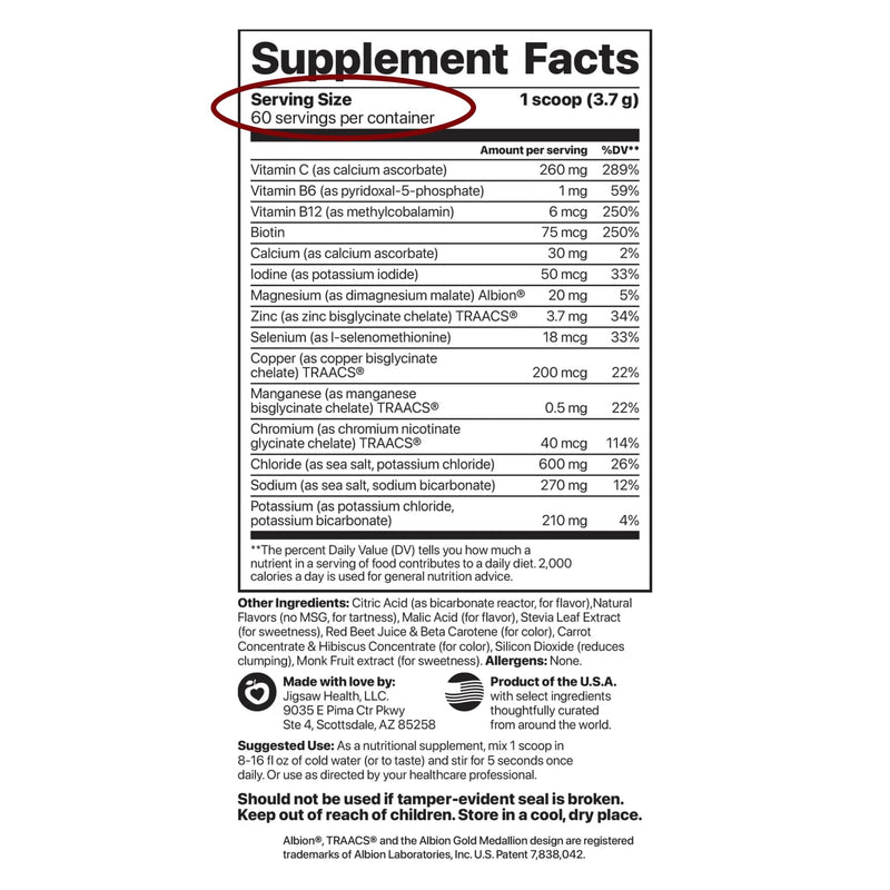 Jigsaw Health Electrolyte Supreme | Broad Spectrum of Electrolytes + Trace Minerals | Fruit Punch Flavor | 60 Servings (Jar)