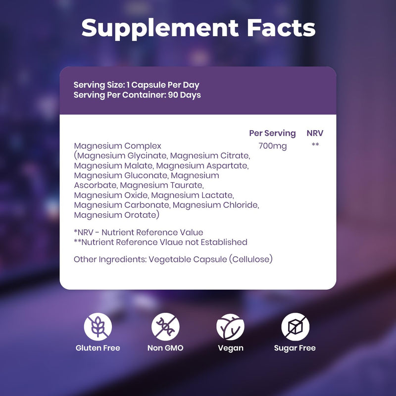 Magnesium Complex 12-in-1 Supplement with Glycinate, Citrate, Malate, Oxide, Taurate, Aspartate, Orotate - High Absorption - Sleep, Muscle Support, Energy, Nerve & Heart Health - 90 Vegan Capsules