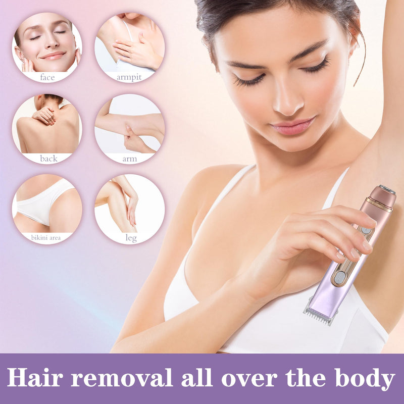 WNJ 2 in 1 Women Electric Shaver - Dual Head Bikini Trimmer - IPX7 Waterproof - Wet & Dry Use - Body Hair Trimmer and Facial Hair Remover for Bikini, Underarm Leg, Private Area, Arm, Body, Face Double Head-Pink
