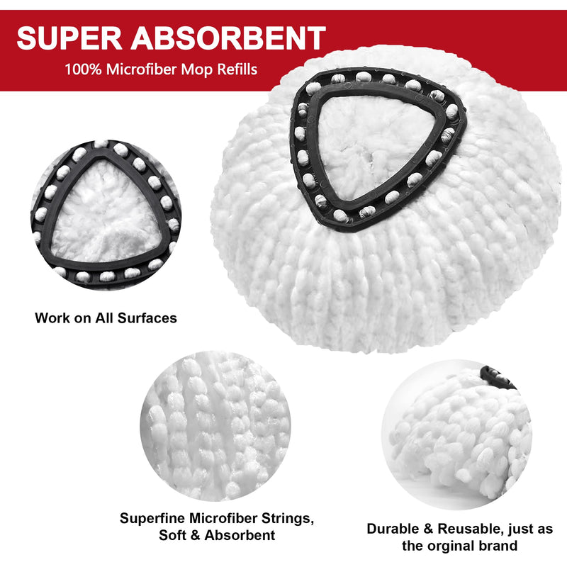 [Australia] - 4 Pack Mop Heads Replacement for O-Ceda Easy Wrin Spin Mop, Microfiber Spin Mop Refills, Easy Cleaning Mop Head Replacement 4 
