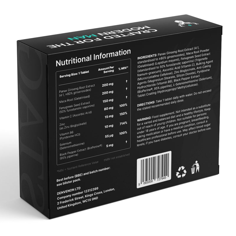 STAG Men's Vitality Tablets - Ginseng, Maca & Zinc - 30 Tablets - Herbal Food Supplement for Adults - Everyday Wellbeing Support