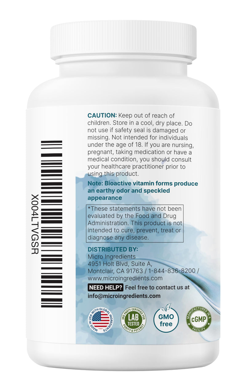 Micro Ingredients Pure Methylated B Complex Vitamins, 240 Capsules | 11-in-1 with Methylfolate, Methylcobalamin B12 & P5P + Fat-Soluble Vitamin C, Choline & Inositol. Filler Free, Non-GMO. 240 Count (Pack of 1)