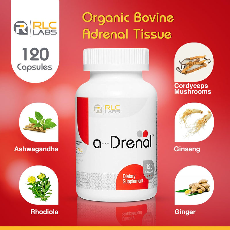 [Australia] - RLC, a-Drenal, Adrenal Support for Stress Relief and Energy - 120 Capsules, Balance Cortisol with Ashwagandha, Rhodiola, Cordyceps and Ginseng L-Theanine, Adrenal Support Supplements for Women & Men 