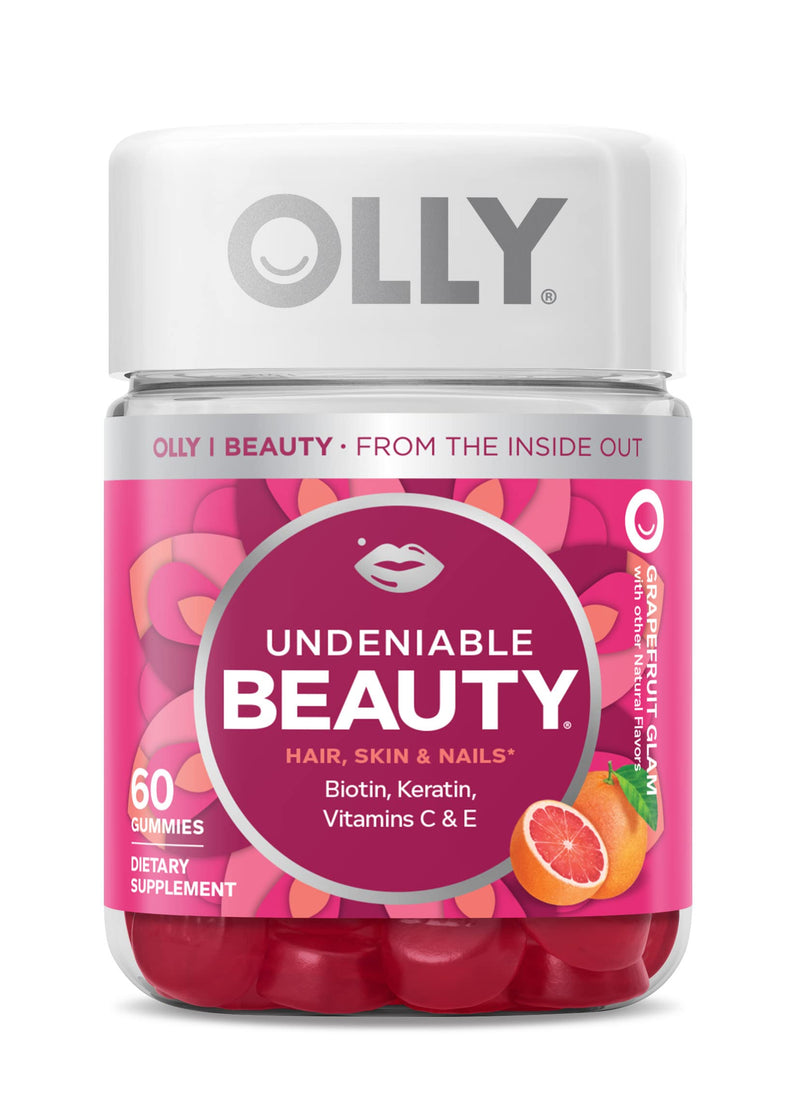 OLLY Undeniable Beauty Gummy for Hair, Skin, Nails (Grapefruit, 60 Count) Women's Multivitamin Gummy (Berry, 90 Count)