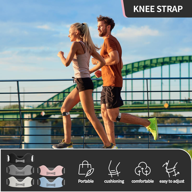 [Australia] - GOUNOD Silicone Patellar Tendon Support Strap 2 Pack,Knee Strap for Knee Pain Relief,Patella Band for Basketball, Jumpers Knee, Tendonitis, Running, Hiking, Soccer, Osgood Schlatter（Black-Grey） Black 