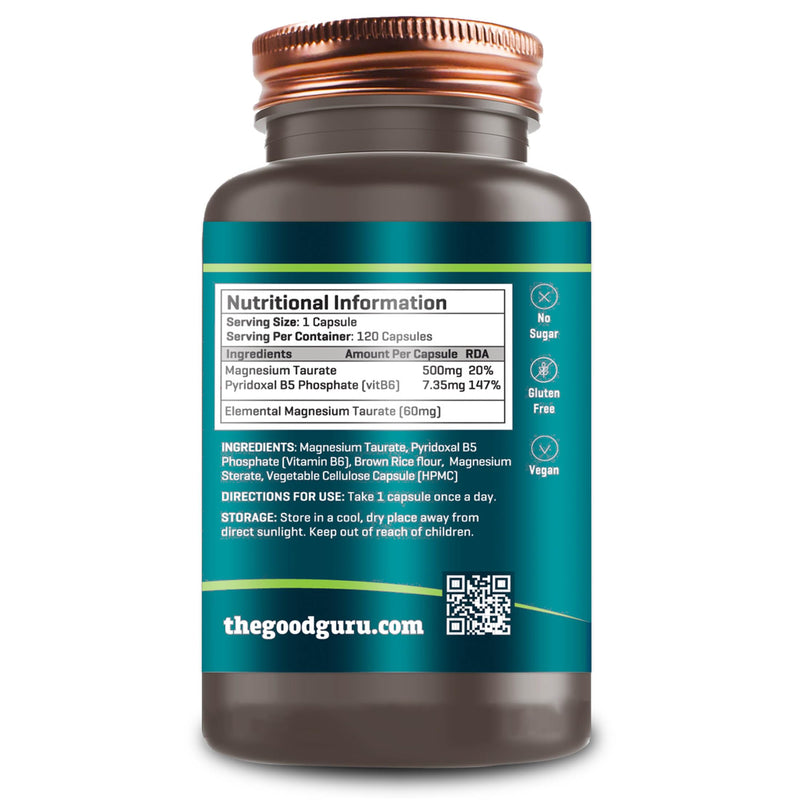 Magnesium Taurate Capsules 507mg Supplement with Vitamin B6-2 in 1 Magnesium Taurate Supplement 120 Capsules Support Energy & Muscle Function, Men & Women, 120 Days Supply Heart by The Good Guru