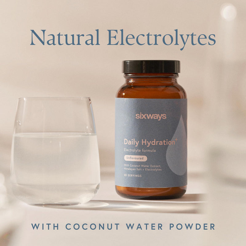 Sixways Daily Hydration Electrolytes, Unflavoured, 30 Servings with Coconut Water, Pink Himalayan Salt, Magnesium, Potassium, Prebiotic Inulin, Sugar-Free Hydration Powder (150g)