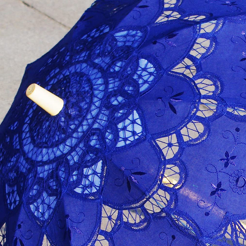 Lace Parasol Umbrella Wedding Cotton Fashion Wooden Handle Decoration Umbrella Photo Lady Costume Adult Size (royal blue) royal blue